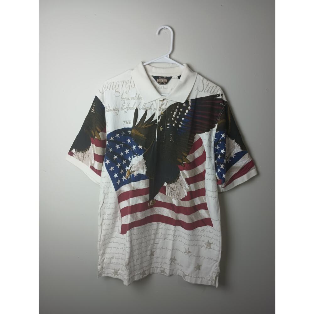 Guide Gear Polo Shirt Front back graphic Men's Patriotic USA‎ Flag Eagle Large